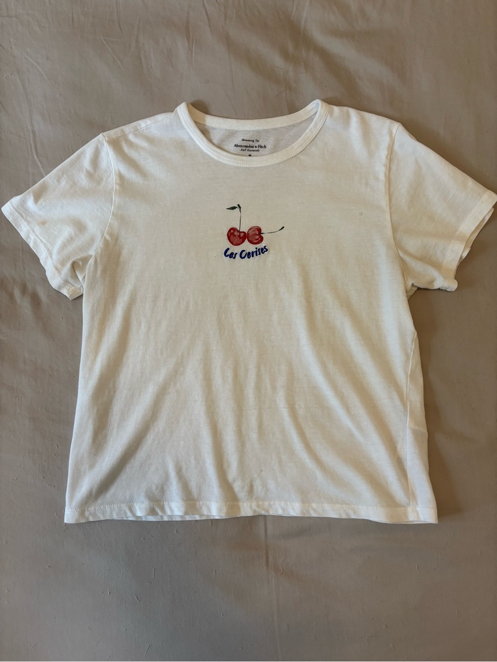 Abercrombie & Fitch White Tee with Red Cherry Graphic